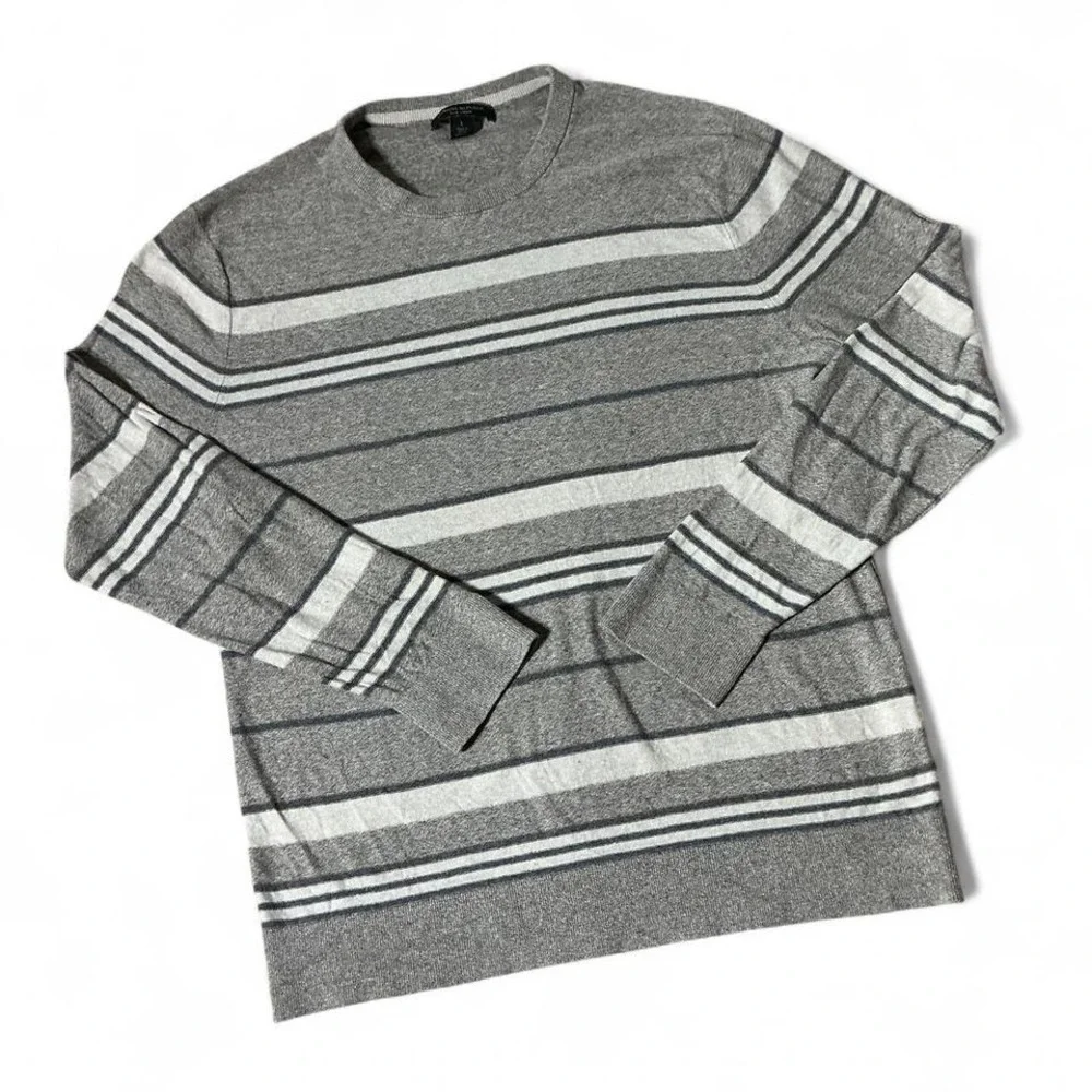 Banana Republic Mens Silk Linen Striped Crewneck Sweater Old Money‎ White L